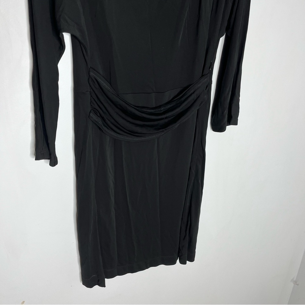 Theory Size 4 Dress Draped Gathered Knee Length Black Long Sleeve Slinky - Picture 3 of 6